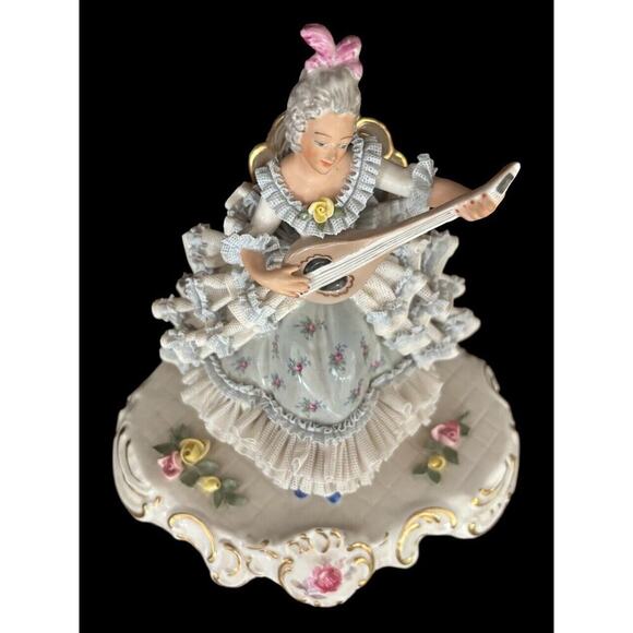 Dresden Lace Ballerina Sandizell Hoffner Figurine Germany Violin LARGE - Picture 5 of 9